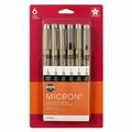 Sakura Pigma Micron Pen 6 pc set 005, 01, 02, 03, 05, 08, Black, 6PK 30062